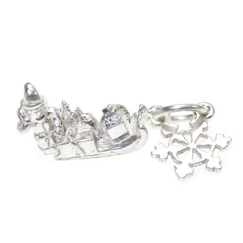 Santa on Sleigh with snowflake sterling silver charm .925 x 1