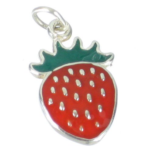 Strawberry sterling silver charm .925 Strawberries charms