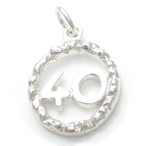 40th Birthday sterling silver charm pendant .925 Number 40 Anniversary
