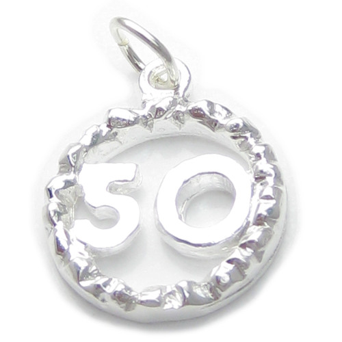 50th Birthday sterling silver charm pendant .925 Number 50 Anniversary