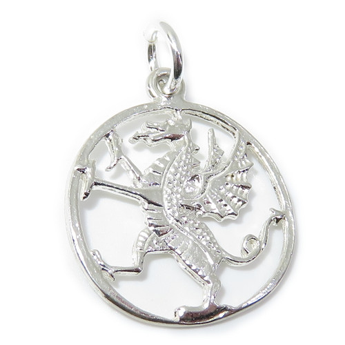 Dragon sterling silver 2D charm - pendant .925 x 1 Dragons charms & Pendants G