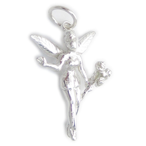 Fairy holding flowers sterling silver charm .925 x 1 Fairies charms