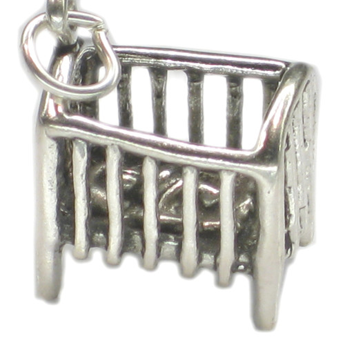 Cot with a baby sterling silver charm .925 x 1 Newborn babies charms