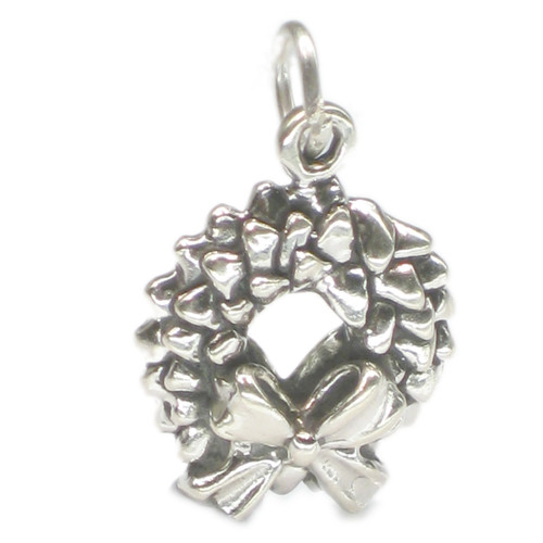 Wreath Christmas sterling silver charm .925 x 1 Xmas Wreaths