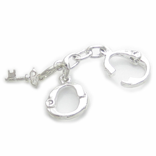 Handcuffs and Key sterling silver charm .925 Non opening Hand Cuffs