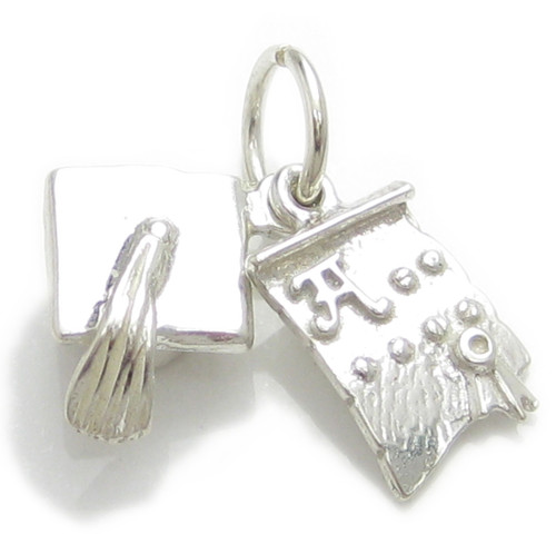 Mortar board with Diploma sterling silver charm .925 x1 Graduation charms
