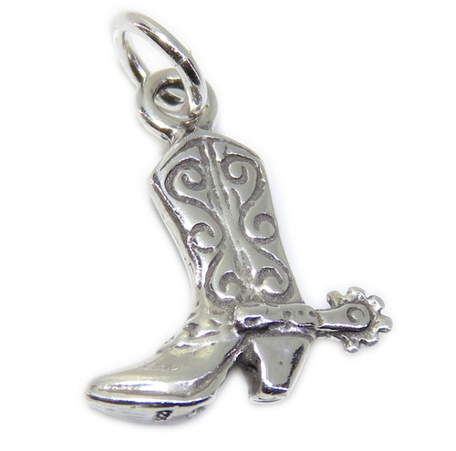Cowboy boot sterling silver charm .925 x 1 Cowgirl boots charms E