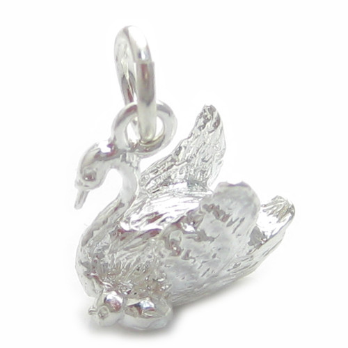 Swan with 2 Cygnets sterling silver charm .925 x 1 Swans charms