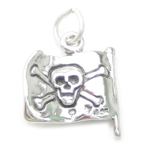 Pirate Flag sterling silver charm .925 Skull Crossbones Pirates charms