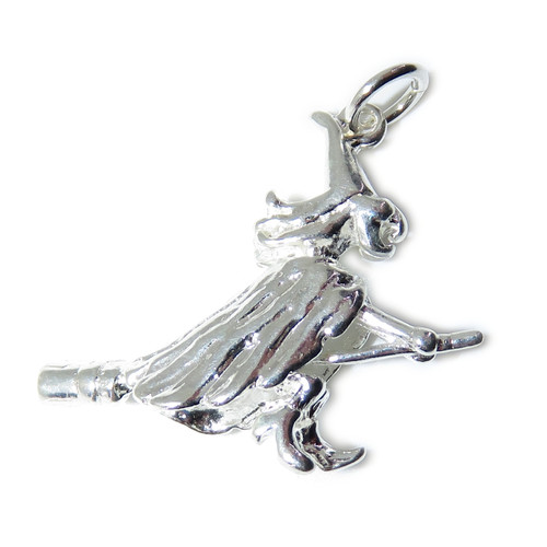 Witch on Broomstick sterling silver charm .925 x 1 Halloween charms E