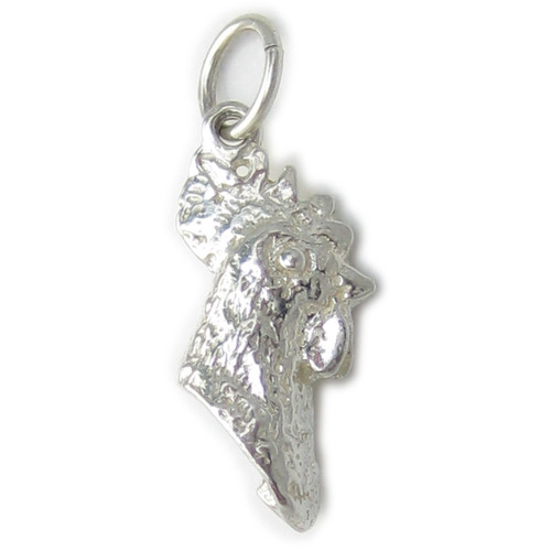 Cockerel Head sterling silver charm .925 x 1 Chickens Rooster Cock