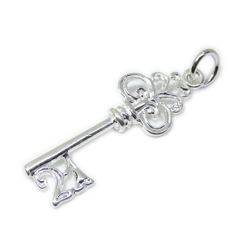 21st Birthday Key sterling silver charm .925 x 1 Twenty First Birthdays charms B
