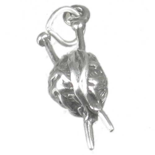 Wool and Knitting Needles sterling silver charm .925 x 1 Yarn Balls