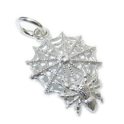 Spider on its web sterling silver charm .925 Spiders Webs charms A1