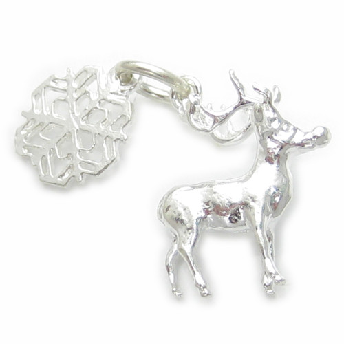 Rudolph Reindeer - Snow Flake sterling silver charm .925 x 1 Christmas