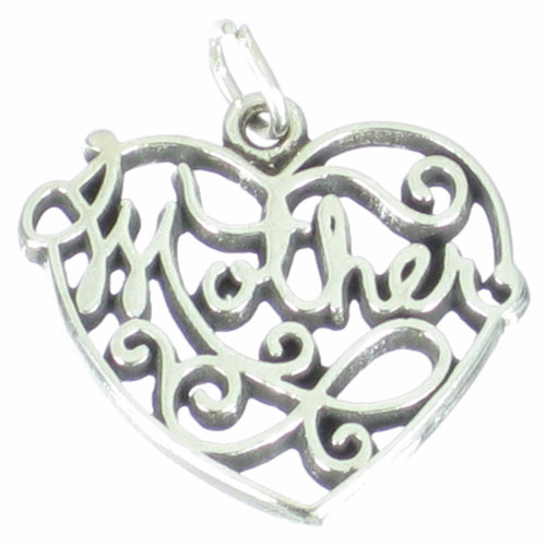 Mother Heart sterling silver charm pendant .925 x 1 Mothers Pendants