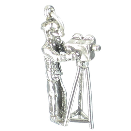 Movie Cameraman sterling silver charm .925 x 1 Movies Camera Man charms