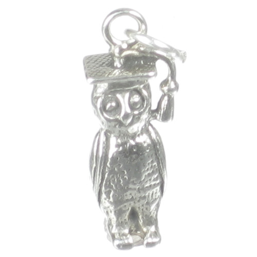 Owl with Mortarboard sterling silver charm .925 Graduation charms
