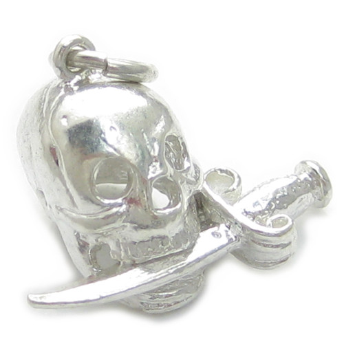 Skull with dagger in mouth sterling silver charm .925 Skulls charms