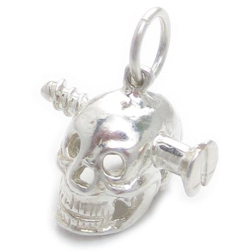 Skull with Screw sterling silver charm .925 skulls charms