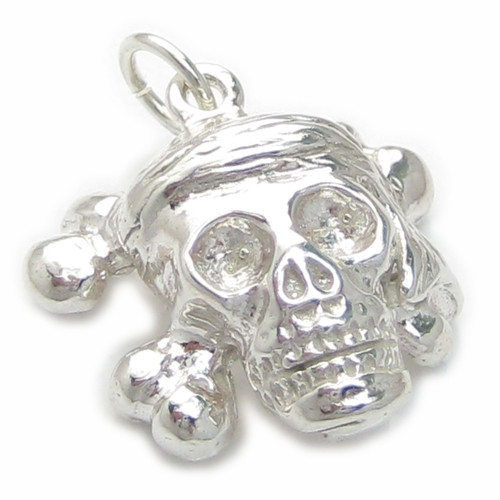 Skull and Crossbones sterling silver large charm .925 Pirate charms