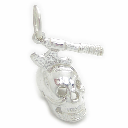 Skull with an Axe embedded sterling silver charm .925 x 1 Skulls charms