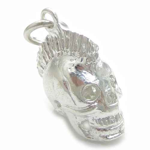 Skull with mohican sterling silver charm .925 Skulls charms