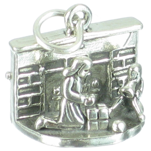 Christmas by the fire sterling silver charm .925 x 1 Xmas charms