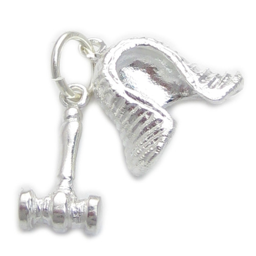 Judges Wig and Gavel sterling silver charm .925 x 1 Court Room charms