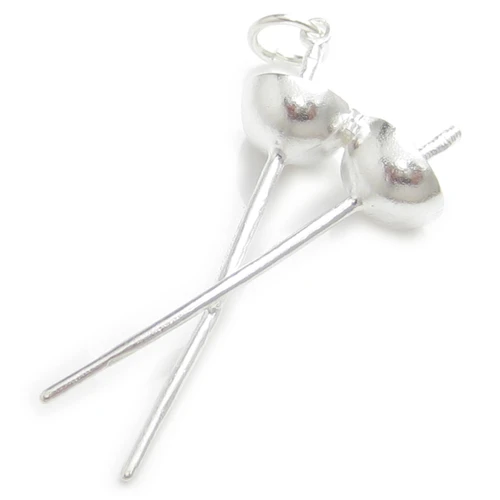 Swords Crossed sterling silver charm .925 Foils Fencing Sword charms