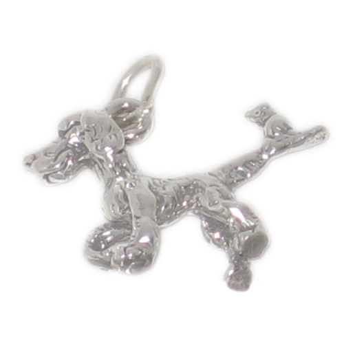 Dog with a bird on its tail sterling silver charm .925 x 1 Dogs charms