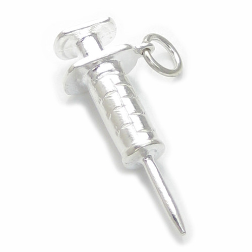 Syringe sterling silver charm .925 x 1 Medicine Drugs charms