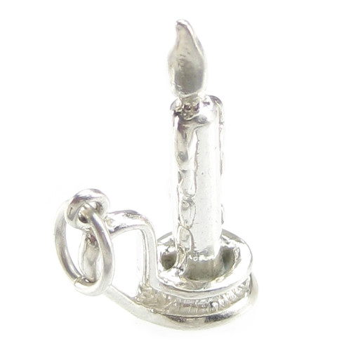 Candle in candlestick holder sterling silver charm .925 x 1 Candles