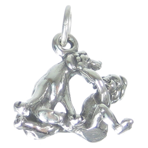 Dog licking boys face sterling silver charm .925 Dogs charms