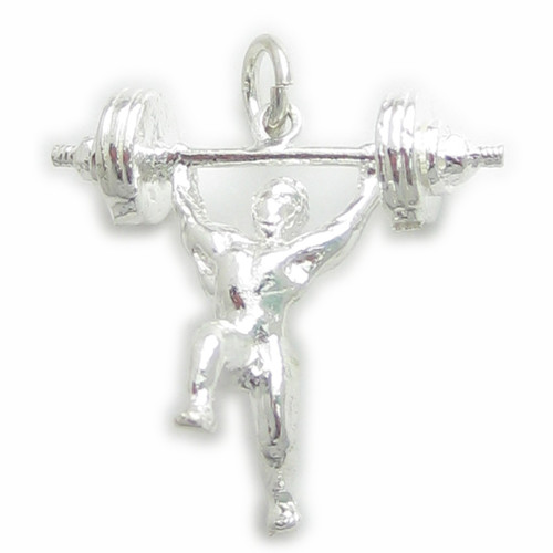 Weight Lifter sterling silver charm .925 x 1 Weights Athletics charms