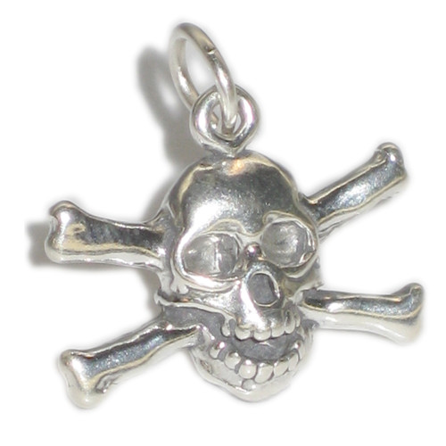 Skull and Crossbones sterling silver charm .925 x 1 Pirates charms