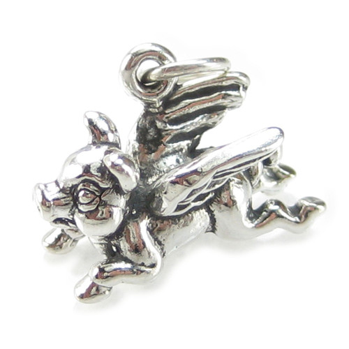 Flying Pig sterling silver charm .925 x 1 Pigs might Fly charms