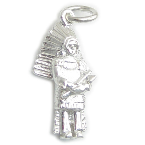 Native American Indian with Head Dress sterling silver charm .925 x 1