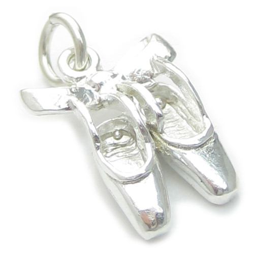 Ballet shoes with bow sterling silver charm .925 x 1 Ballerinas charms