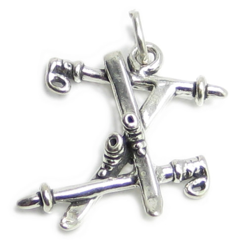 Skis with poles sterling silver charm .925 x 1 Ski Skiing charms