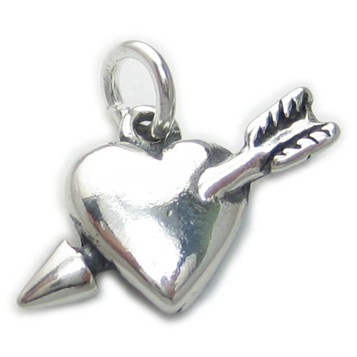 Heart with Arrow sterling silver charm .925 x 1 Love charms