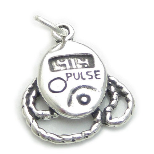 Pulse Monitor sterling silver charm .925 x 1 Exercise Fitness charms