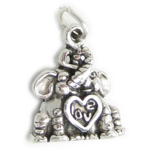 Two Elephants in Love 2D sterling silver charm .925 Love charms