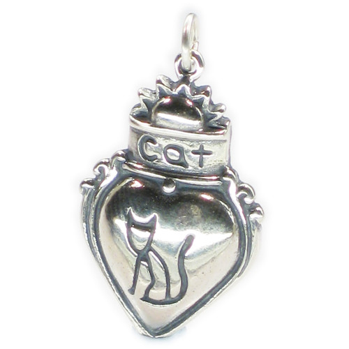 Cat 2D sterling silver charm pendant .925 x 1 Pussy Cat charms