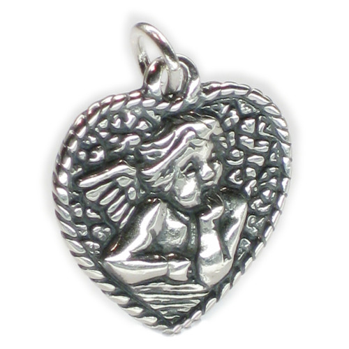 Heart with Angel sterling silver charm pendant .925 Angels charms