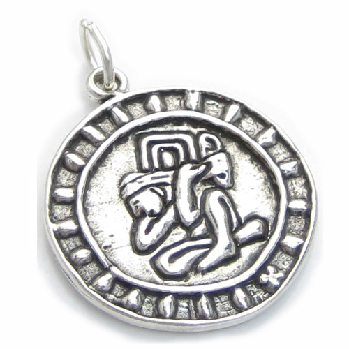 Maya Mayan Haab Coin Disc Icon sterling silver charm .925 x 1