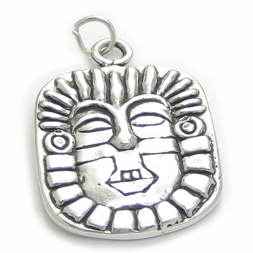 Mayan Maya 2D mask icon sterling silver pendant .925 Mayans charms