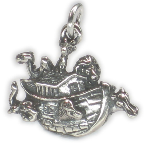 Noahs Ark 2D sterling silver charm .925 Holy Boats Biblical charms