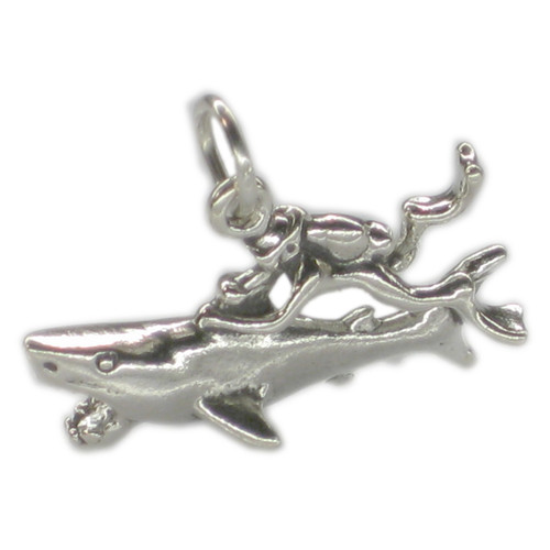 Diver With Shark sterling silver charm .925 x 1 Diving sharks charms