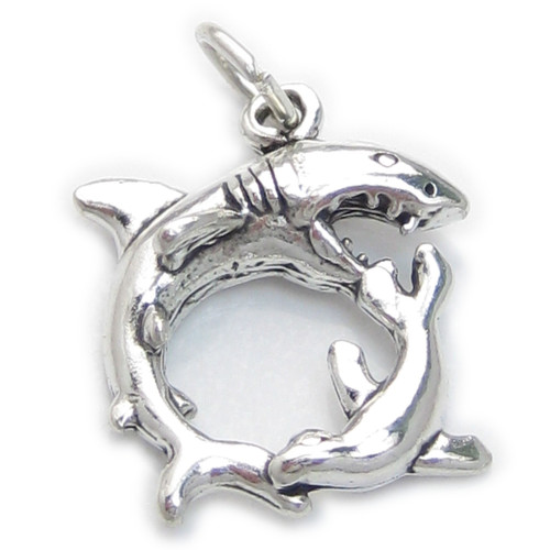 Shark chasing a Seal 2D sterling silver charm .925 Sharks Seals